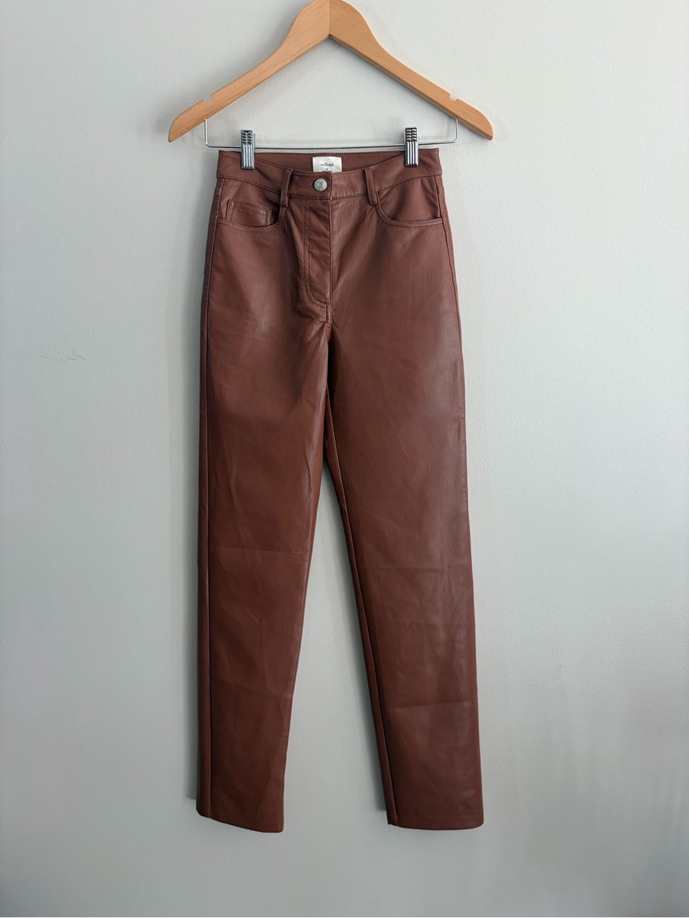 Wilfred Brown Straight Leg Faux Leather Pants